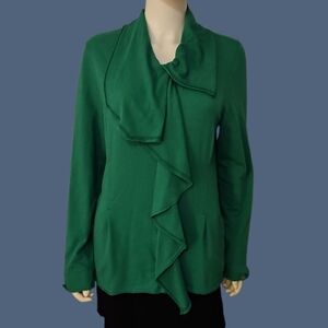 MEESH & MIA 1980s Green Assymetric Ruffle Zipper Jacket